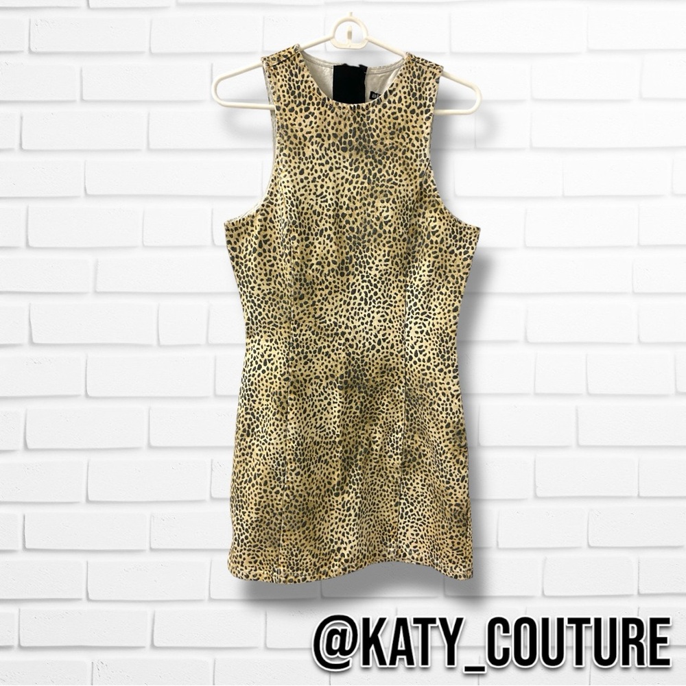 ALEXANDER WANG DENIM SHEATH DRESS WITH MICRO-LEOPARD PRINT, WOMEN’S SIZE 4, NWT.